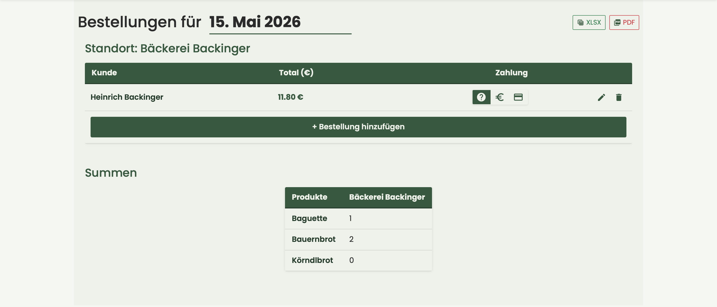 Einfaches Bestell-Management
